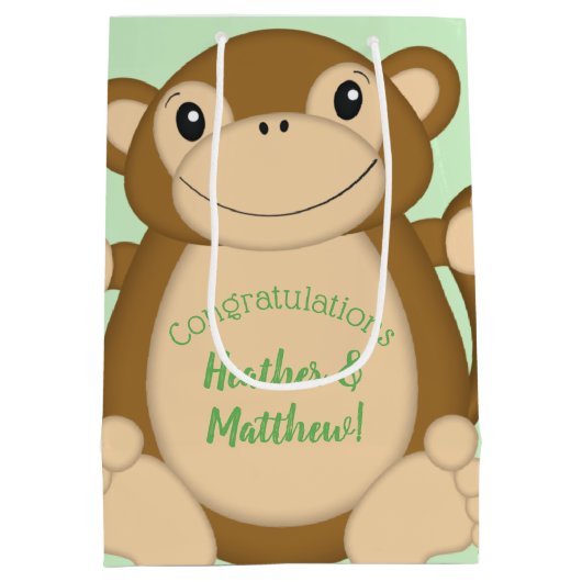 Monkey Baby shower Green Medium Cadeauzakje (Achterkant)