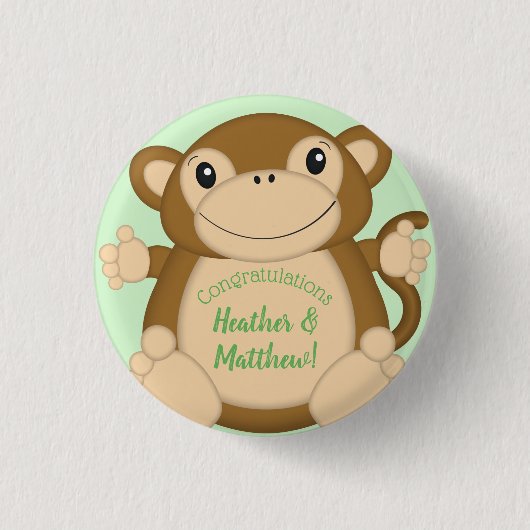 Monkey Baby shower Green Ronde Button 3,2 Cm (Voorkant)