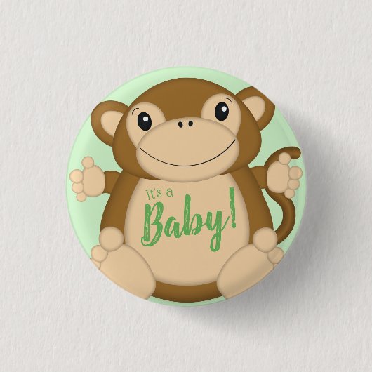 Monkey Baby shower Green Ronde Button 3,2 Cm (Voorkant)