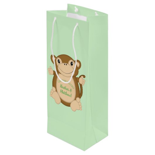 Monkey Baby shower Green Wijn Cadeautas (Achterkant Gekanteld)