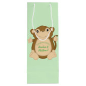 Monkey Baby shower Green Wijn Cadeautas (Achterkant)