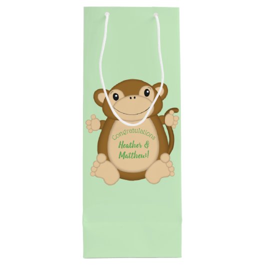 Monkey Baby shower Green Wijn Cadeautas (Achterkant)