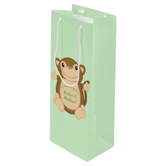 Monkey Baby shower Green Wijn Cadeautas (Voorkant Gekanteld)