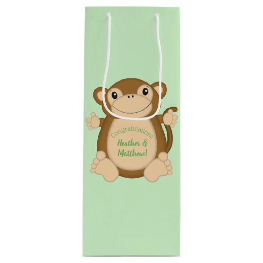 Monkey Baby shower Green Wijn Cadeautas (Voorkant)