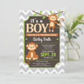 Monkey Baby shower Invitation Boy Kaart (Staand voorkant)