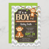Monkey Baby shower Invitation Boy Kaart (Voorkant / Achterkant)
