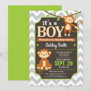 Monkey Baby shower Invitation Boy Kaart