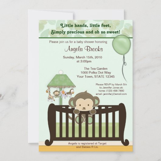 Monkey Baby shower Invitation CJ GREEN Kaart (Voorkant)