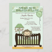 Monkey Baby shower Invitation CJ GREEN Kaart (Voorkant / Achterkant)