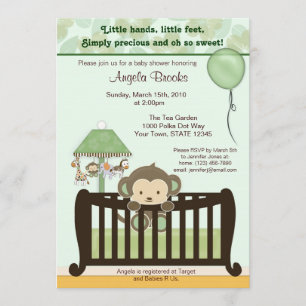 Monkey Baby shower Invitation CJ GREEN Kaart