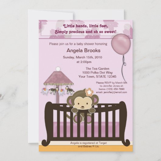 Monkey Baby shower Invitation CJ ORCHID Kaart (Voorkant)