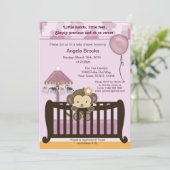 Monkey Baby shower Invitation CJ ORCHID Kaart (Staand voorkant)