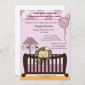 Monkey Baby shower Invitation CJ ORCHID Kaart (Voorkant / Achterkant)