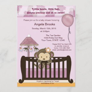 Monkey Baby shower Invitation CJ ORCHID Kaart