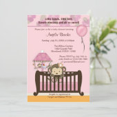 Monkey Baby shower Invitation CJ PINK Kaart (Staand voorkant)
