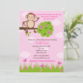 Monkey Baby Shower Invitation Girl Kaart (Staand voorkant)
