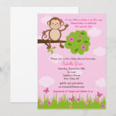 Monkey Baby Shower Invitation Girl Kaart (Voorkant / Achterkant)