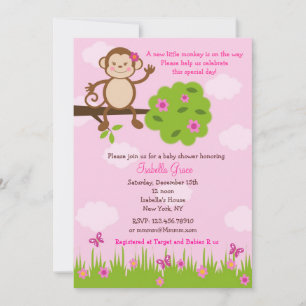 Monkey Baby Shower Invitation Girl Kaart