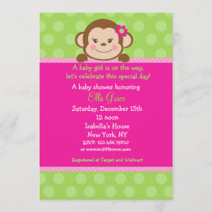 Monkey Baby Shower Invitation Girl Kaart