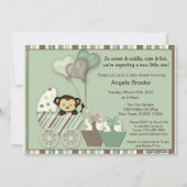 Monkey Baby shower Invitation GREEN Carriage MPP Kaart