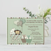 Monkey Baby shower Invitation GREEN Carriage MPP Kaart (Staand voorkant)