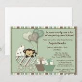 Monkey Baby shower Invitation GREEN Carriage MPP Kaart (Voorkant / Achterkant)