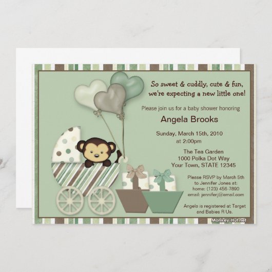 Monkey Baby shower Invitation GREEN Carriage MPP Kaart