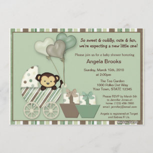 Monkey Baby shower Invitation GREEN Carriage MPP Kaart