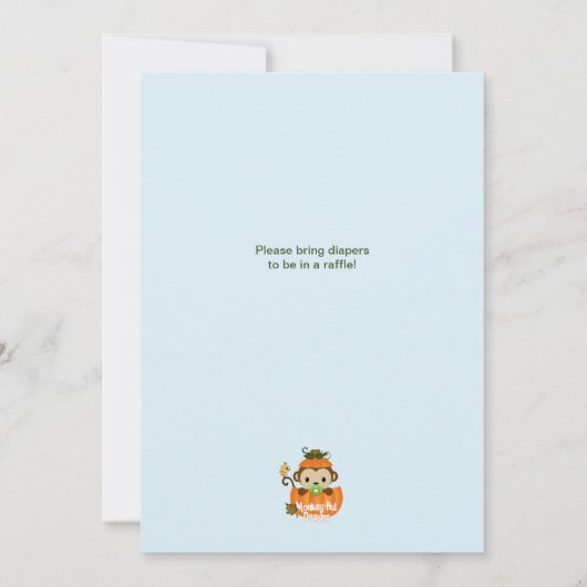 MONKEY Baby shower Invitation Herfst Pumpkin BOY Kaart (Achterkant)