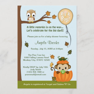 MONKEY Baby shower Invitation Herfst Pumpkin BOY Kaart