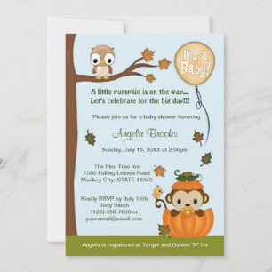 MONKEY Baby shower Invitation Herfst Pumpkin NEUTR Kaart