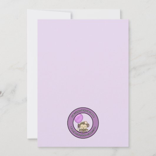 Monkey Baby shower Invitation Lavender CJL Kaart (Achterkant)