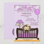 Monkey Baby shower Invitation Lavender CJL Kaart (Voorkant / Achterkant)