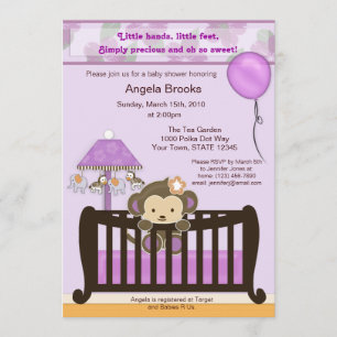 Monkey Baby shower Invitation Lavender CJL Kaart