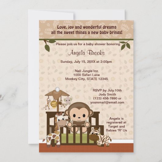 MONKEY Baby shower Invitation Nali Oerwoud NJM Kaart (Voorkant)