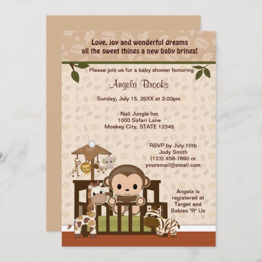MONKEY Baby shower Invitation Nali Oerwoud NJM Kaart (Voorkant / Achterkant)