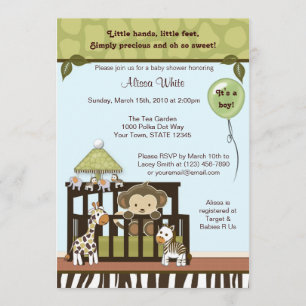 Monkey Baby shower Invitation oerwoud safari CA-B Kaart