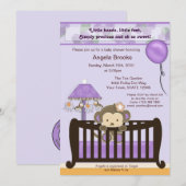 Monkey Baby shower Invitation Paars Kaart (Voorkant / Achterkant)