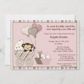 Monkey Baby shower Invitation PINK Kaart (Voorkant)