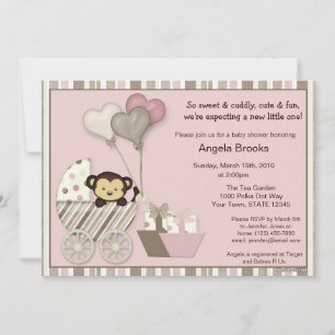 Monkey Baby shower Invitation PINK Kaart