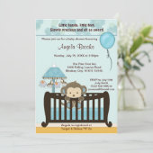 MONKEY Baby shower Invitation Wieg CJ-BLUE boy Kaart (Staand voorkant)
