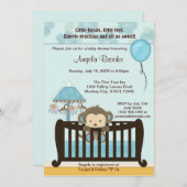MONKEY Baby shower Invitation Wieg CJ-BLUE boy Kaart (Voorkant / Achterkant)