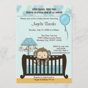 MONKEY Baby shower Invitation Wieg CJ-BLUE boy Kaart
