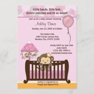 MONKEY Baby shower Invitation Wieg ORCHID CJ-O Kaart