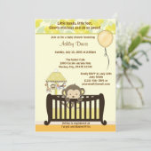 Monkey Baby shower Invitation Wieg YELLOW CJ-Y Kaart (Staand voorkant)