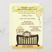 Monkey Baby shower Invitation Wieg YELLOW CJ-Y Kaart (Voorkant / Achterkant)