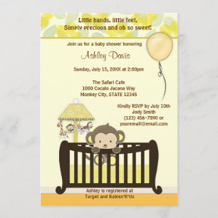 Monkey Baby shower Invitation Wieg YELLOW CJ-Y Kaart