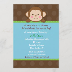 Monkey Baby Shower Invitting Boy Kaart
