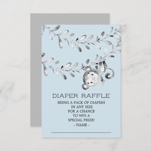 Monkey Baby shower Luier Raffle Ticket Kaart (Voorkant / Achterkant)