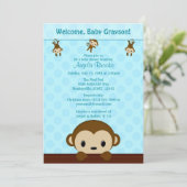 MONKEY Baby shower nodigt Polka Dot BLUE MPP3 Kaart (Staand voorkant)